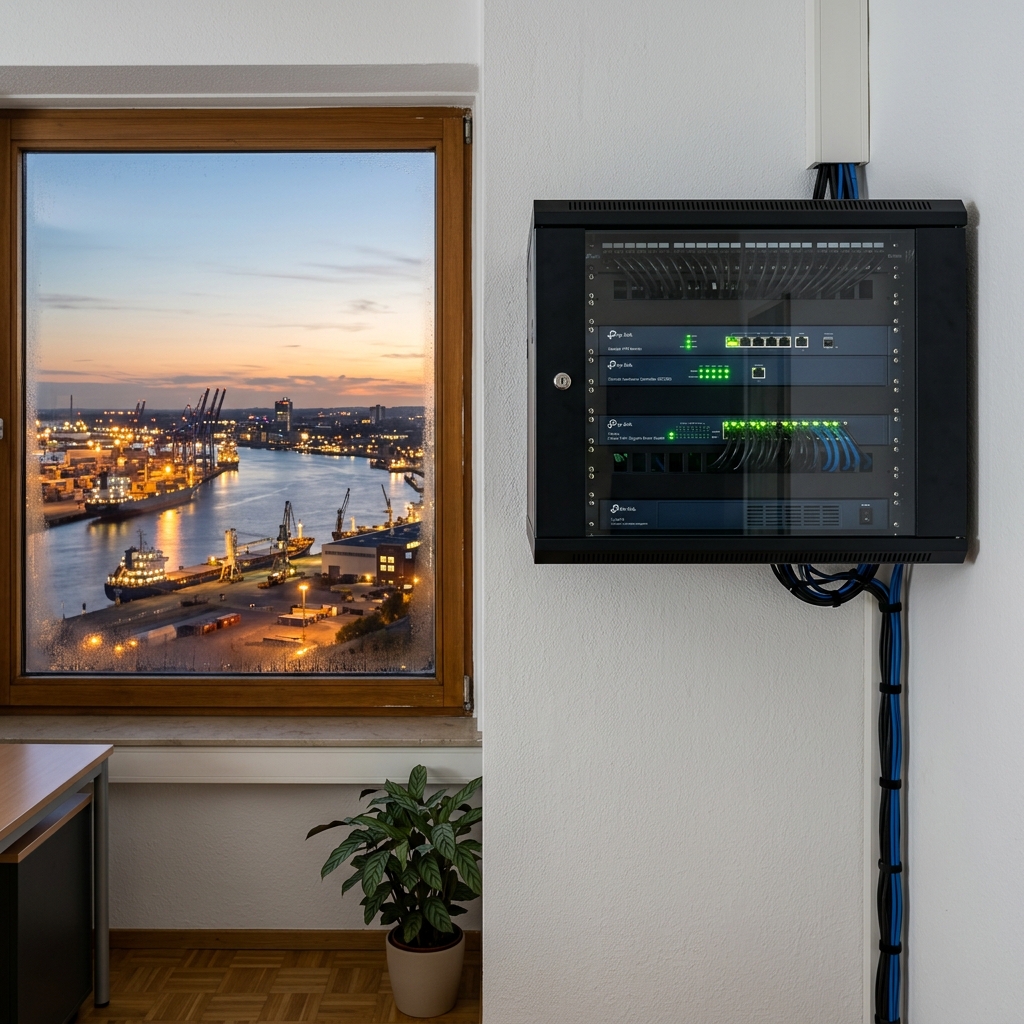 Omada Netzwerk-Rack mit Hafenblick